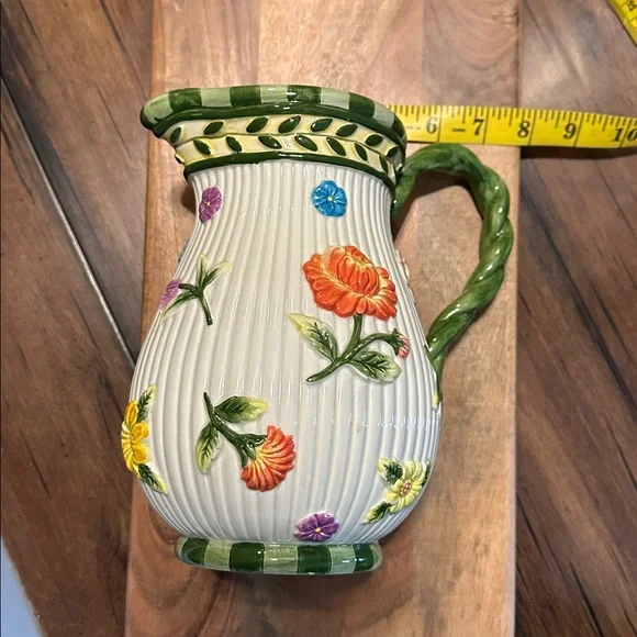 Floral Ceramic Pitcher with Green Handle, NWOTB - Picture 7 of 7